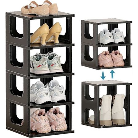 Skohylla, stapelbar förvaring, plastmöbler, 5-våningshylla, platsbesparande låda med dörr