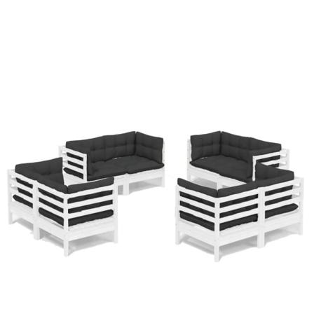Vidaxl Loungegrupp Med Antracit Dynor 8 Delar Massiv Furu Vit