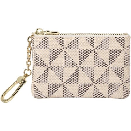 Vit, Myntpung Mini Lommebok med Nøkkelring Glidelås for Menn Kvinner Trendy Veske Anheng Lær Clas