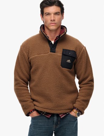 Superdry Fuji Fleece Half Zip - Brown - L