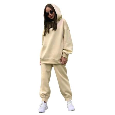 2-delad Hoodie-set med enfärgad tröja och byxor - Tjock träningsdräkt Apricot XL