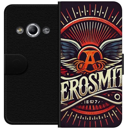 Yhteensopiva Lompakkokotelo Samsung Galaxy Xcover 3 Aerosmith Vintage Wings, retro-tyyliset siivet punaisella ja kultaisella ikonisella logolla, joka