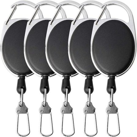 5 stk Spolrulle-klemmer Udtrækkelige Badgeholdere med Nøglebåndsrulle til Nøglering ID-kort Badgeholder