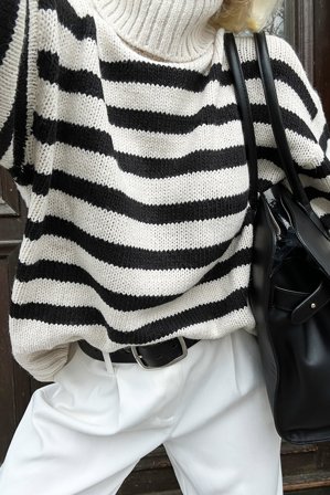NA-KD Pull col roulé en maille à rayures - Pulls en maille - OffBlanc,Stripe - L (EU 42-44)