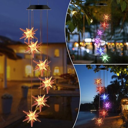 Solcelledrevne vindklokker lys, vindklokker udendørs unik farveskiftende dekoration vandtæt hængende lig