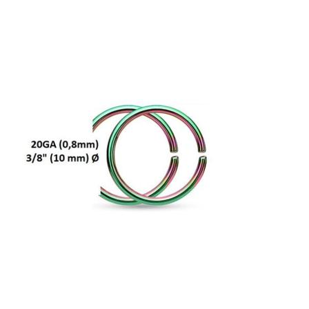 1 Par Piercing-ringer i IP Rainbow 316L Stål 0,8 mm tykk 10 mm Ø
