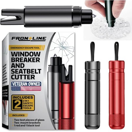 2025 Siste Modell FRONTLINE Vindusknuser og Setebelteskjærer (2-pakning) Bilvindusglassknuser Sikkerhetshammer Nødutgangsverktøy Bil Ac