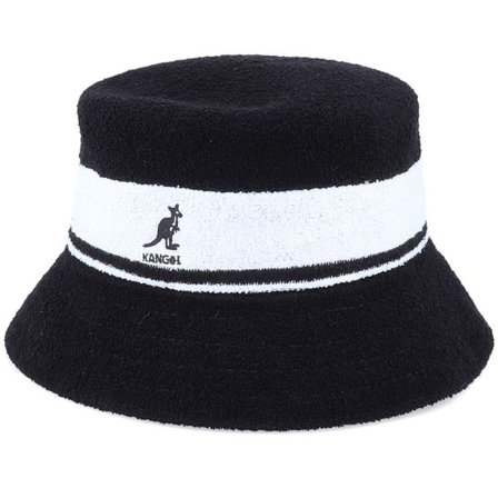 Kangol - Svart bucket Hatt - Bermuda Stripe Black Bucket @ Hatstore