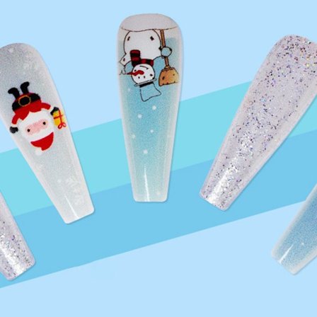 Jul Fake Naglar Snöflinga Randiga Naglar Jul Lösnaglar för Kvinnor och Flickor