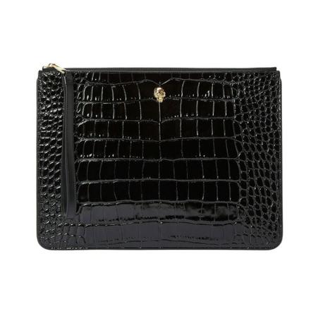 Alexander McQueen, Crocodile-Effect Pouch Bag Czarny, Kobieta, Rozmiar: ONE Size