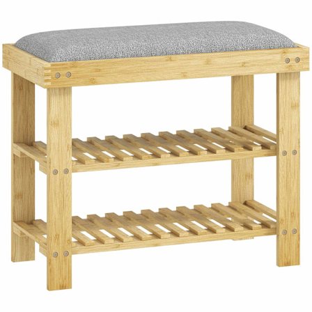 Bambuinen kenkäpenkki säilytystilalla, 2 hyllyä, 60x29x49 cm, Harmaa