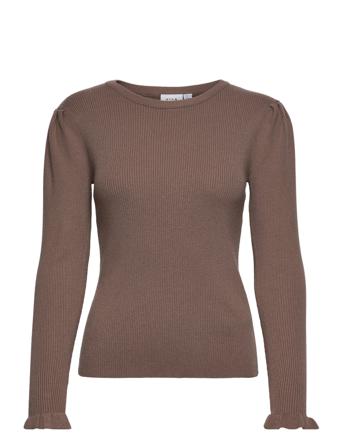 Vicosy L/S Puff O-Neck Pullover Bf Pullover Striktrøje Brun Vila