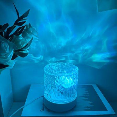 16-farvet LED Natlampe med Fjernbetjening - Vandbølge Projektionslampe, USB, til Hjemmet, Kollegiet, Soveværelsesdekoration