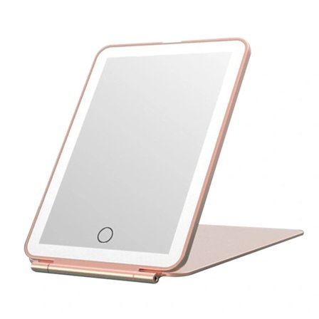 LED Reisespeil for reiser, tre fargemoduser Lys skjønnhetsspeil, sminkespeil for studenthjem, bærbar sammenleggbar trefarget lyssminkespeil, rosa Pin.