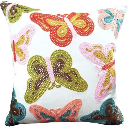 Brodert putetrekk i bomullslerret 45x45cm Butterfly