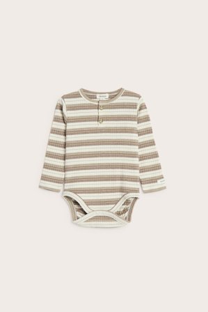 Newbie | Ribbestrikket langermet body | Beige