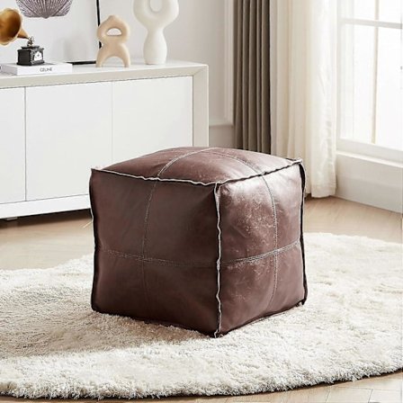 Ufyldt Firkantet Kunstlæder PU Puf, Superblød Håndlavet Skammel Dekoration, Opbevaringsløsning, Fodstøtte, til Altan Kontor Indendørs, Brun