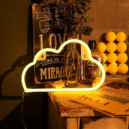 LED Cloud-formet skiltdekorlys varmt hvitt neonlys batteri/U