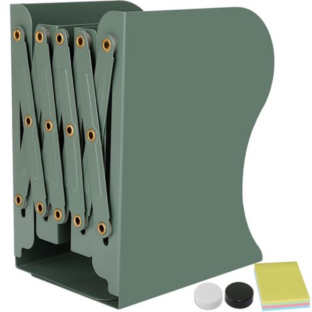 Metallbokstøtte, justerbar bokstøtte, barnas bokholder for bokhylle, kjøkken, kontor, skole, bibliotek, grønn