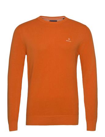 Cotton Pique C-Neck Strikkegenser M. Rund Krage Oransje GANT