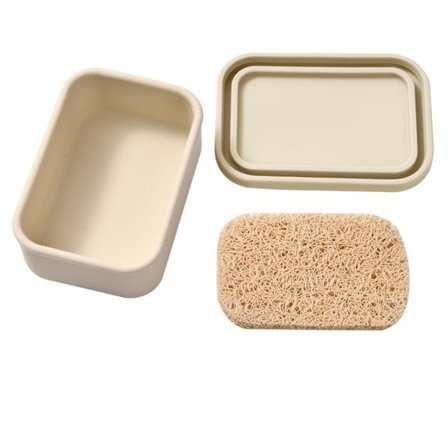 Lækagetæt Rejse Sæbeholder med Låg - Bærbar Silikone Sæbebeholder, Kompatibel med Alle Sæbemærker Beige