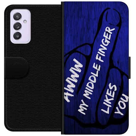 Kompatibelt Lommeboketui til Samsung Galaxy A82 5G Mørk typografisk illustrasjon med hjerteform og budskap om vennskap mot dyp blå tretekstur