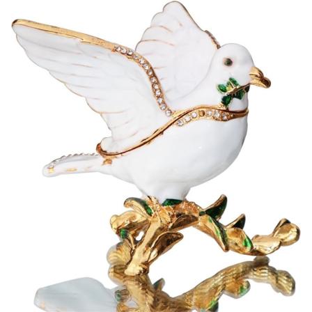 Fredsduen Nipsgenstandsspand Figur Malet Håndlavet Hinged Ring Holder Samleobjekt