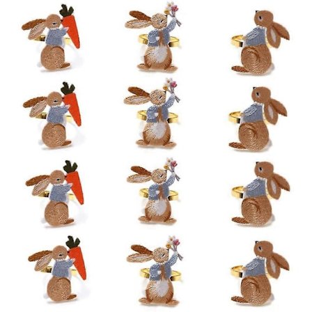 Påske Serviettringer Sett med 12 Kanin Serviettspenne Broderte Kanin Metall Serviettringholdere For
