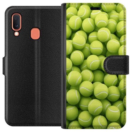 Kompatibel Tegnebogsetui til Samsung Samsung Galaxy A20e Mønster af grønne tennisbolde i høj detalje, sporty motiv med gentagende tekstur og stærk