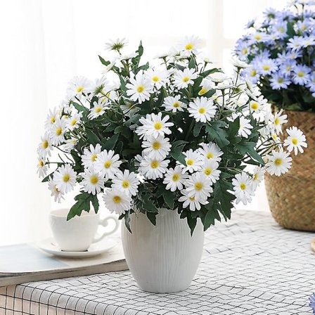 Kunstige blomster sæt med 6 margueritter - Kunstige margueritter udendørs falske planter, hvide 34 cm