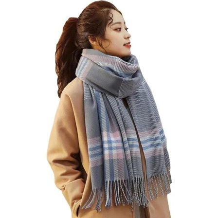 Damedscarf Höst Vinter Klassisk Frynset Ternet Tørklæde Varm Blød Chunky Stor Ternet Sjal Halstørklæder (Grå)