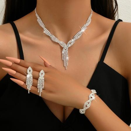 3 Stk Modesmykker Rhinestone Indlagt Halskæder Øreringe Brace