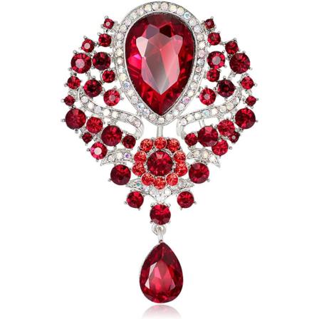 Rhinestone blomma broscher för kvinnor damer bröllop glänsande tårbrosch stift hänge smycken (röd)