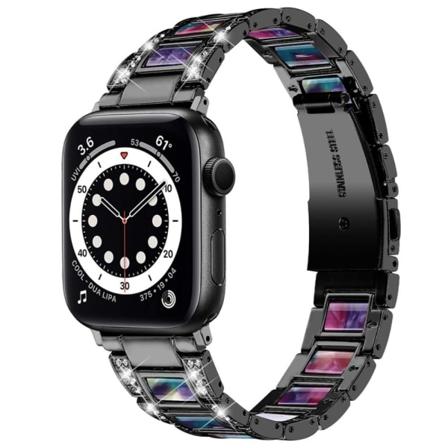 Apple Watch (41mm) modernt klockarmband med strassdekor - Svart / Lila Grön Mix Grön