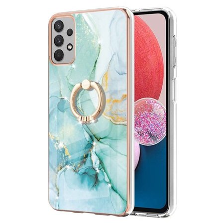 Marble Mønstret Cover med Ring Holder til Samsung Galaxy A13 4G - Hvid Marmor Haze