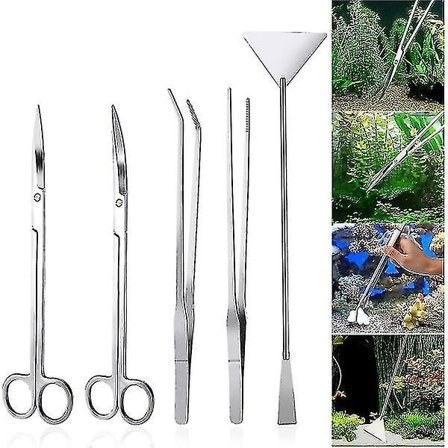 Akvarium Aquascaping Kit 5 i 1 Rostfritt Stål Akvarietank Vattenväxtverktygssats Tänger Saxar Spatel