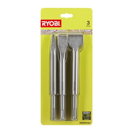 Ryobi RAKSPC03 Mejselsats 3 delar, SDS+, Handverktyg