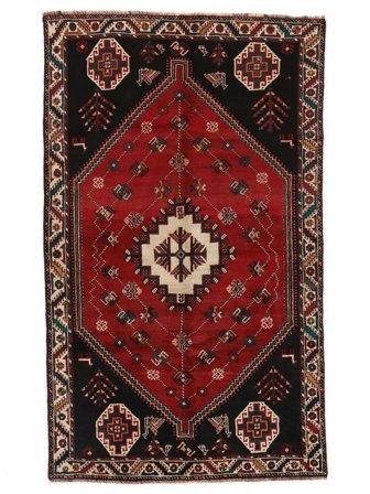 Shiraz Tæppe Håndknyttet 153X256 Sort/Mørkerød Persien