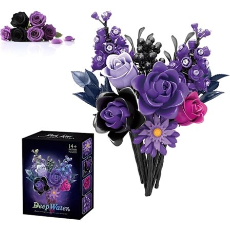 QuirkQuest Lilla Rose Bukett Byggesett med Vase, 836 deler Botanisk Kolleksjon Blomsterklosser Sett for Voksne - Halloween Planter Blomstermodell