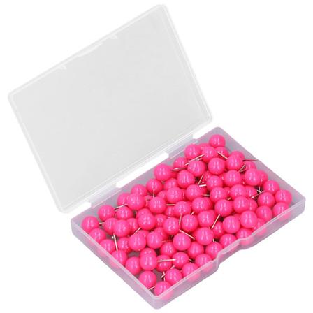 100 kpl karttanastoja teräksestä ja muovista, koristeellisia merkkineuloja korkkitauluille, 9,5 x 20 mm, ruusunpunainen