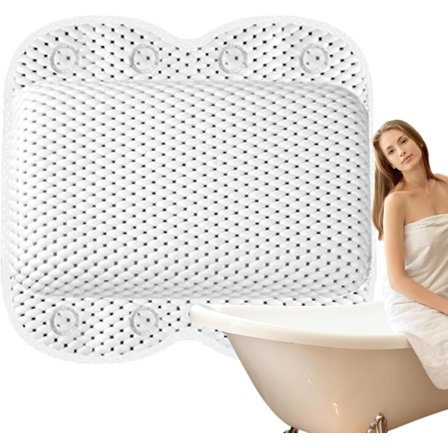 Opgraderet Badekarspude med Sugekopper - Høj-Elastisk PVC Badepude til Hoved-, Nakke- & Rygstøtte, Skridsikker Blød Hvid Bad