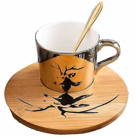 Guld Spegelreflektion Kopp och Träfat Kaffekopp (Älg) B