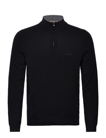 Marlo Knitwear Half Zip Pullover Svart BOSS*Betinget Tilbud