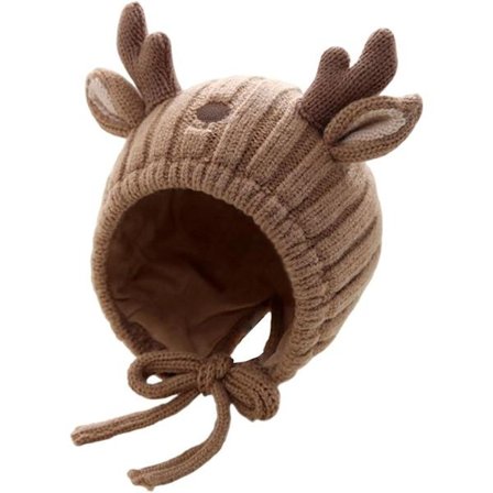 ING Nissehue Baby Småbørn Vinterhue Varm Rensdyr Design Brun Blød Hovedbeklædning til Nyfødte Drenge Piger Højtid Koldt Vejr Fotoshoot og Sinterklaas