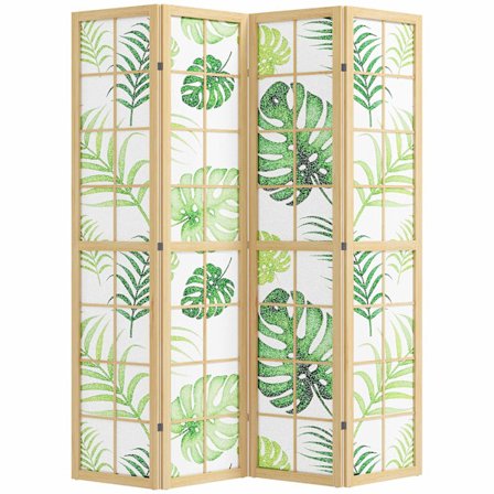 4-paneelinen taittuva huoneenjakaja, boheemi palmukuvio, vihreä