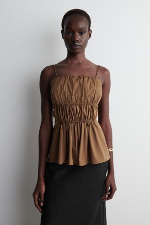 COS Damen Oberteil Aus Baumwolle Mit Schösschen - Beige