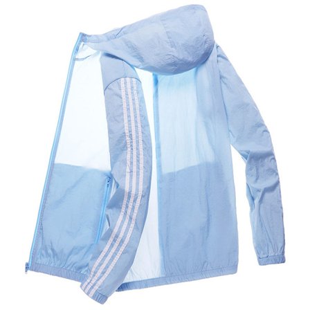 Hettegenser for menn med solbeskyttelse, avslappet, pustende, lett, for sommerreiser, himmelblå, XXL