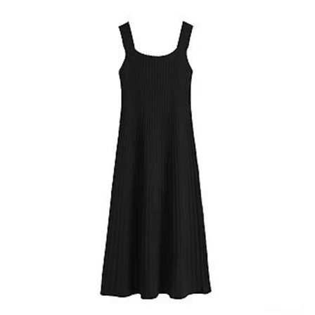 Sommarklänning för kvinnor, randig, plisserad, A-linje, camisole-band, lång klänning (M svart)