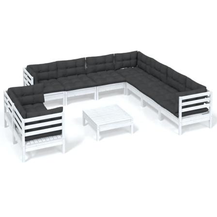 Vidaxl Loungegrupp Med Dynor 10 Delar Vit Massiv Furu Vit