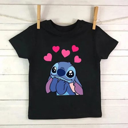 Barn T-shirt i bomull Barn Disney Lilo Stitch Tecknad T-shirt Stitch Söt Manga T-shirt Y2k Grafisk T-shirt Tjej Pojke Topp T-shirts